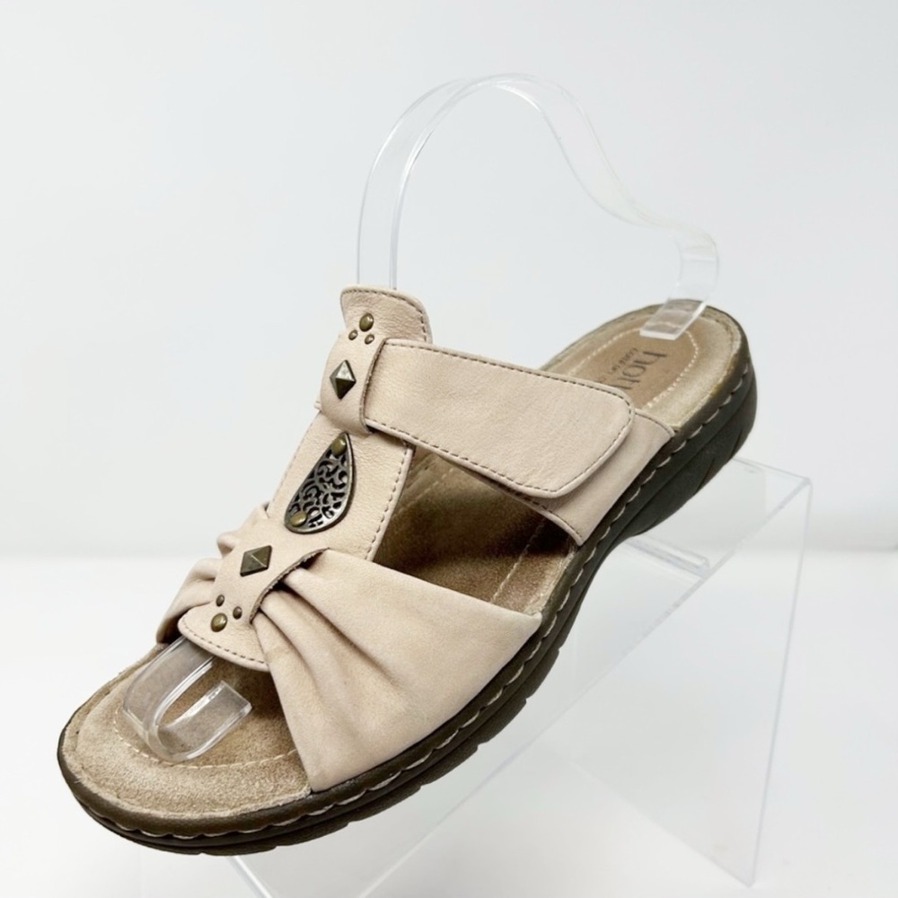 Hotter Blush Pink Boho Studded Medallion Suede Slip on Comfort Sandals Size 8.5